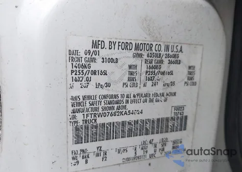 2002 Ford F-150 Lariat/Xlt z USA, uszkodzony, nr VIN 1FTRW07682KA54024